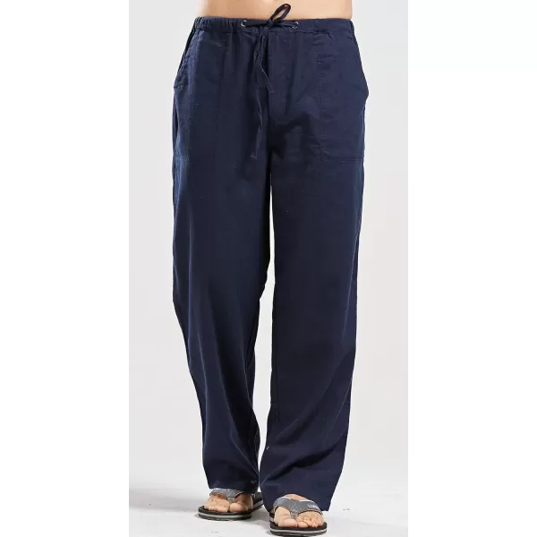 CHARTOU Men's Casual Stretched Drawstring Mid-Waist Loose Fit Lightweight Straight Leg Linen Summer Beach Pant