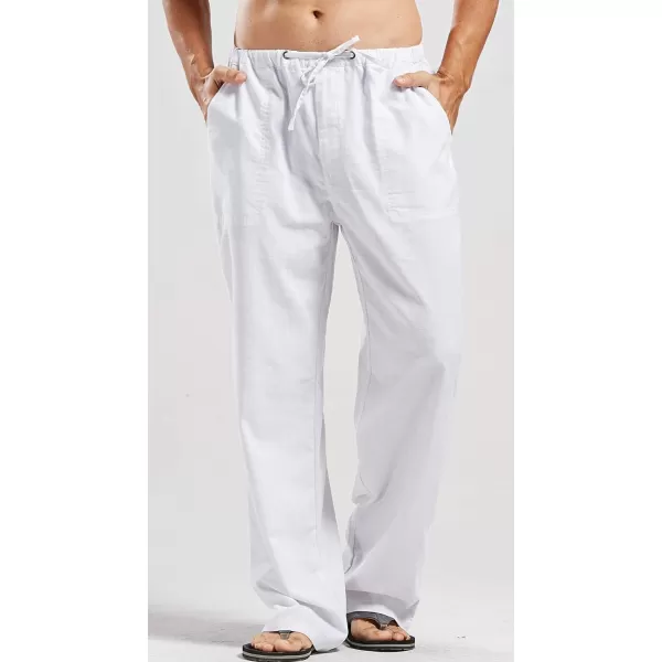 CHARTOU Men's Casual Stretched Drawstring Mid-Waist Loose Fit Lightweight Straight Leg Linen Summer Beach Pant