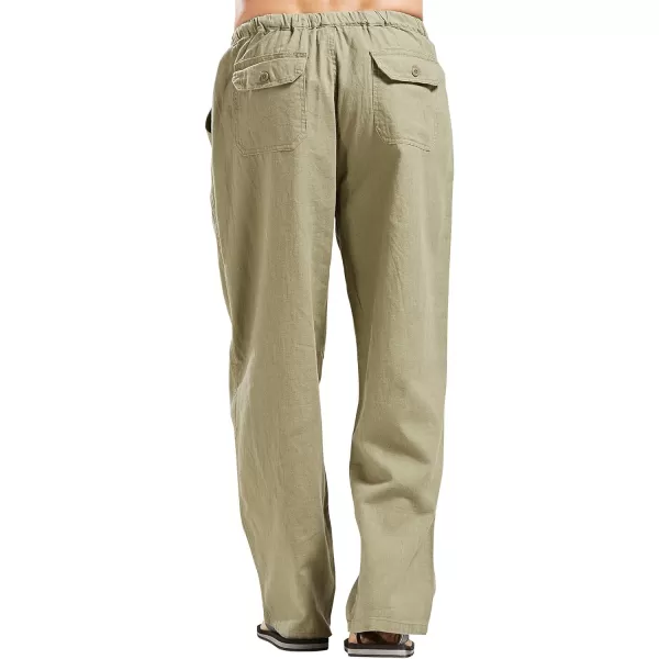CHARTOU Men's Casual Stretched Drawstring Mid-Waist Loose Fit Lightweight Straight Leg Linen Summer Beach Pant