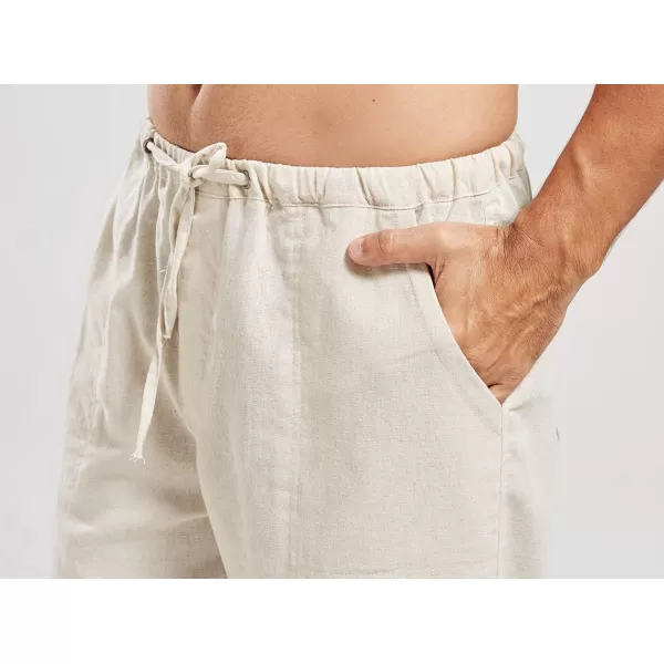 CHARTOU Men's Casual Stretched Drawstring Mid-Waist Loose Fit Lightweight Straight Leg Linen Summer Beach Pant