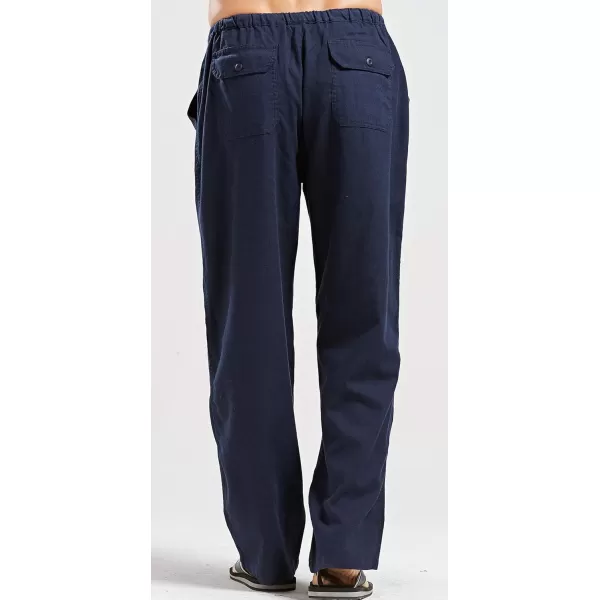 CHARTOU Men's Casual Stretched Drawstring Mid-Waist Loose Fit Lightweight Straight Leg Linen Summer Beach Pant