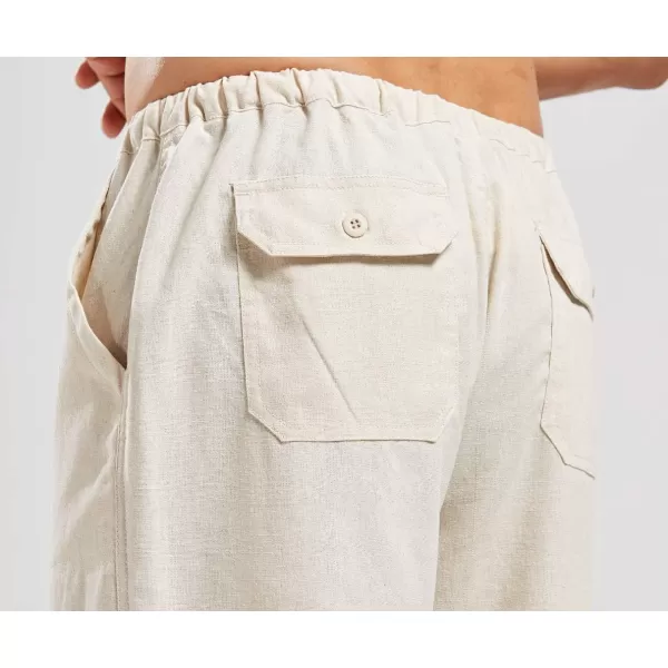 CHARTOU Men's Casual Stretched Drawstring Mid-Waist Loose Fit Lightweight Straight Leg Linen Summer Beach Pant