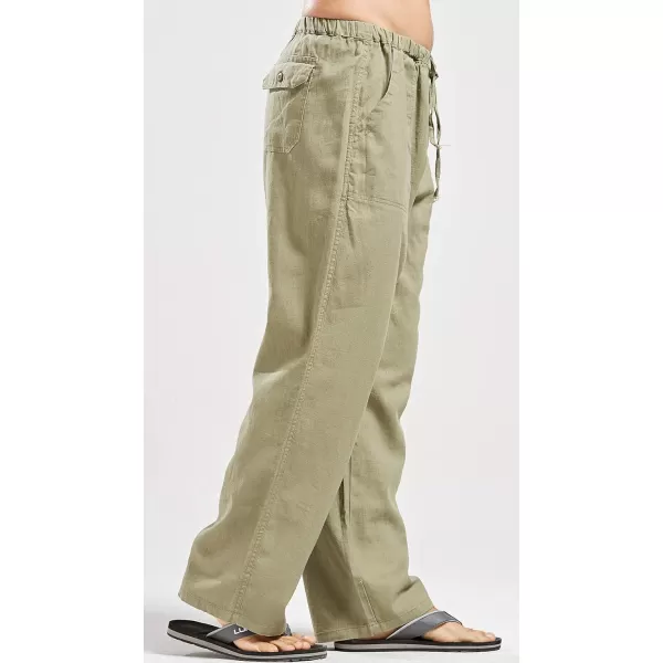 CHARTOU Men's Casual Stretched Drawstring Mid-Waist Loose Fit Lightweight Straight Leg Linen Summer Beach Pant