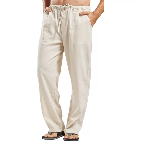 CHARTOU Men's Casual Stretched Drawstring Mid-Waist Loose Fit Lightweight Straight Leg Linen Summer Beach Pant