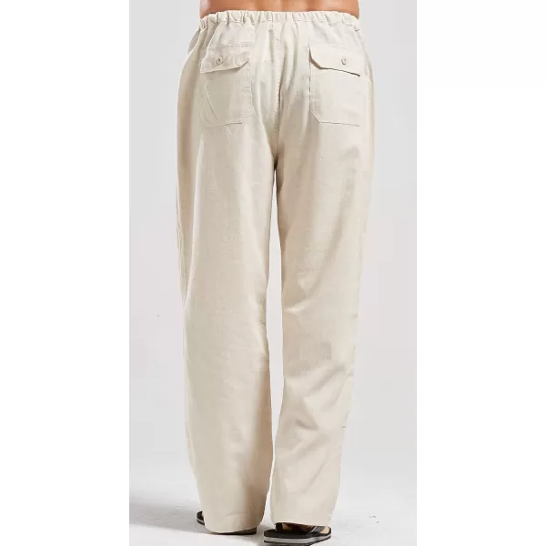 CHARTOU Men's Casual Stretched Drawstring Mid-Waist Loose Fit Lightweight Straight Leg Linen Summer Beach Pant