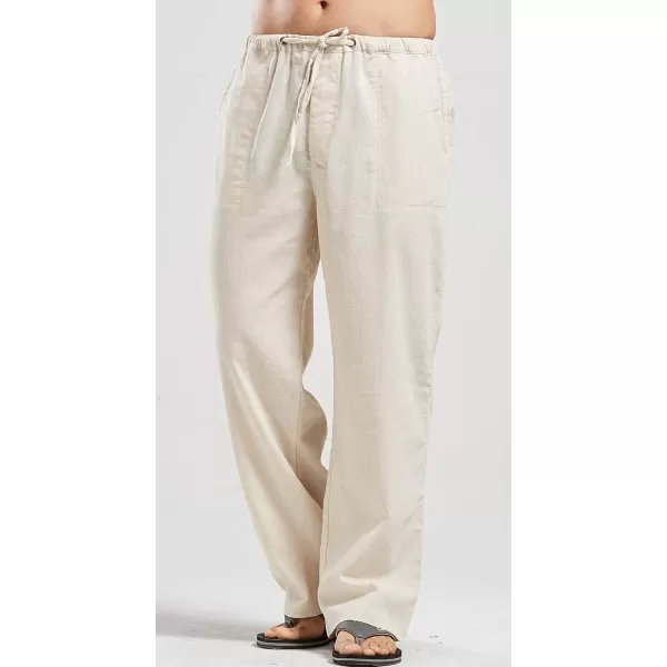 CHARTOU Men's Casual Stretched Drawstring Mid-Waist Loose Fit Lightweight Straight Leg Linen Summer Beach Pant