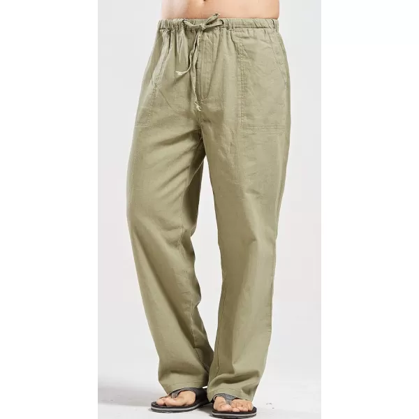 CHARTOU Men's Casual Stretched Drawstring Mid-Waist Loose Fit Lightweight Straight Leg Linen Summer Beach Pant