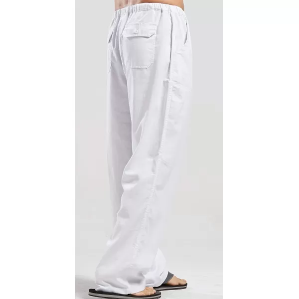 CHARTOU Men's Casual Stretched Drawstring Mid-Waist Loose Fit Lightweight Straight Leg Linen Summer Beach Pant