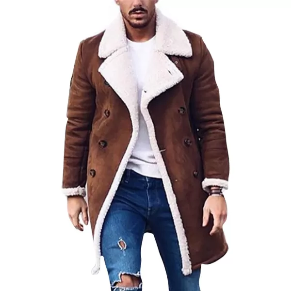 CHARTOU Men's Chunky Sherpa Fleece Double Breasted Faux Suede Jacket Overcoat