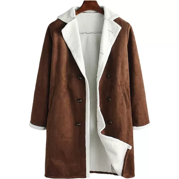 CHARTOU Men's Chunky Sherpa Fleece Double Breasted Faux Suede Jacket Overcoat