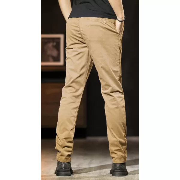 CHARTOU Men's Comfort Mid-Rise Regular Fit Flat Front Cotton Chino Pants
