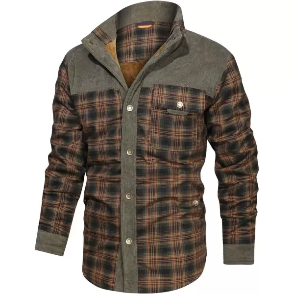 CHARTOU Men's Corduroy Lapel Collar Long Sleeve Thermal Fleece-Lined Plaid Shirt Jacket