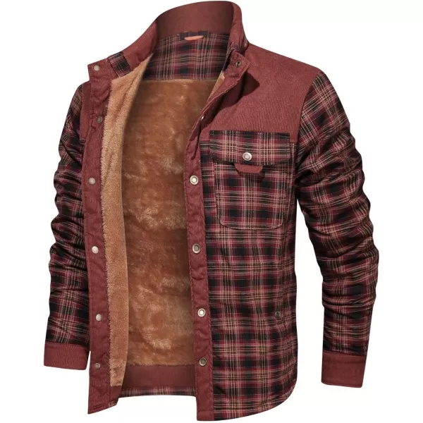 CHARTOU Men's Corduroy Lapel Collar Long Sleeve Thermal Fleece-Lined Plaid Shirt Jacket
