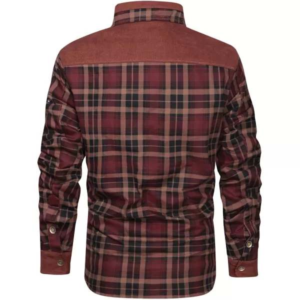 CHARTOU Men's Corduroy Lapel Collar Long Sleeve Thermal Fleece-Lined Plaid Shirt Jacket