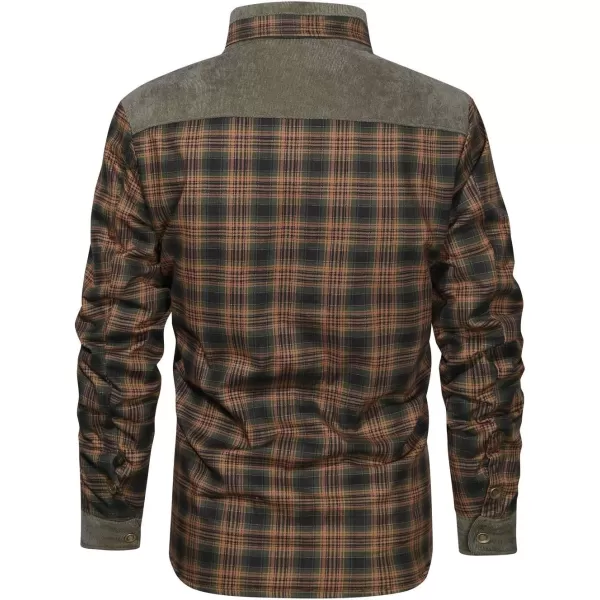 CHARTOU Men's Corduroy Lapel Collar Long Sleeve Thermal Fleece-Lined Plaid Shirt Jacket