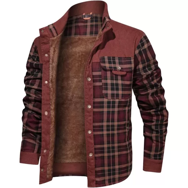CHARTOU Men's Corduroy Lapel Collar Long Sleeve Thermal Fleece-Lined Plaid Shirt Jacket