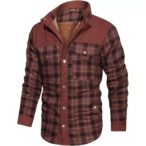 CHARTOU Men's Corduroy Lapel Collar Long Sleeve Thermal Fleece-Lined Plaid Shirt Jacket