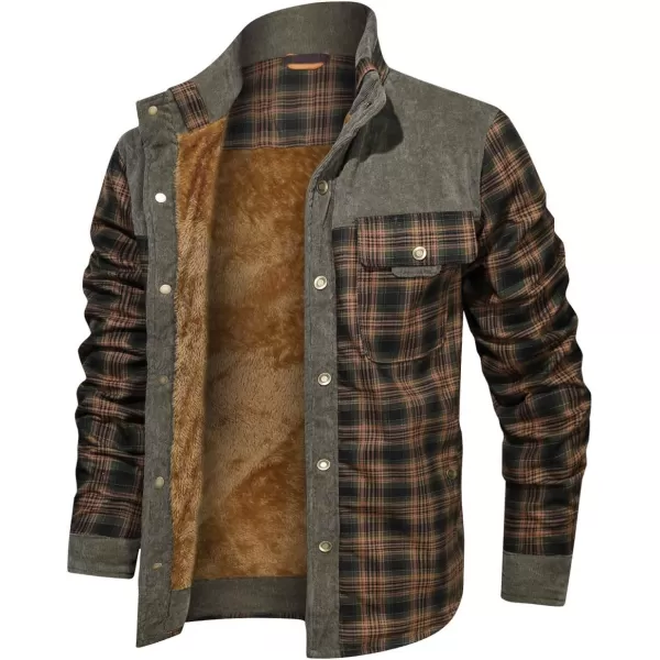 CHARTOU Men's Corduroy Lapel Collar Long Sleeve Thermal Fleece-Lined Plaid Shirt Jacket