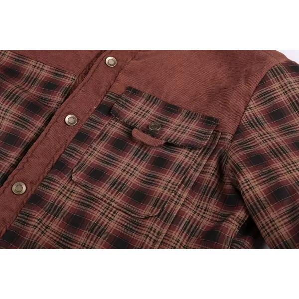 CHARTOU Men's Corduroy Lapel Collar Long Sleeve Thermal Fleece-Lined Plaid Shirt Jacket