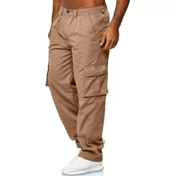 CHARTOU Men's Elastic Mid-Rise Straight Leg Multi-Pocket Cargo Work Pants