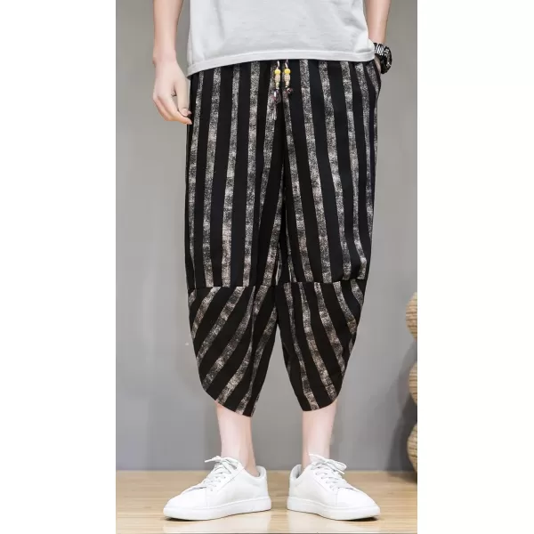 CHARTOU Men's Lightweight Drawstring Waist Stripes Loose Harem Capri Beach Pants
