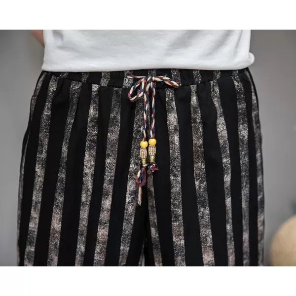 CHARTOU Men's Lightweight Drawstring Waist Stripes Loose Harem Capri Beach Pants