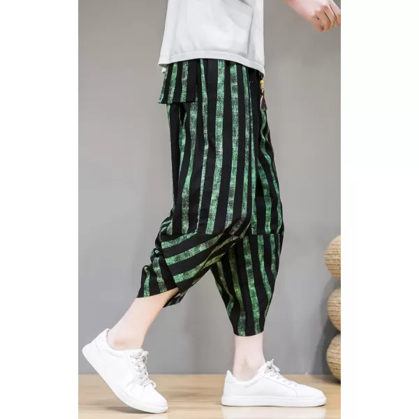CHARTOU Men's Lightweight Drawstring Waist Stripes Loose Harem Capri Beach Pants
