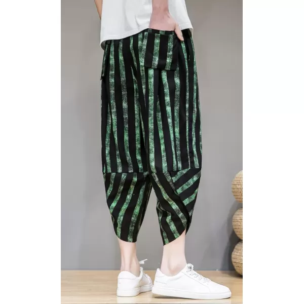 CHARTOU Men's Lightweight Drawstring Waist Stripes Loose Harem Capri Beach Pants