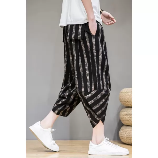 CHARTOU Men's Lightweight Drawstring Waist Stripes Loose Harem Capri Beach Pants