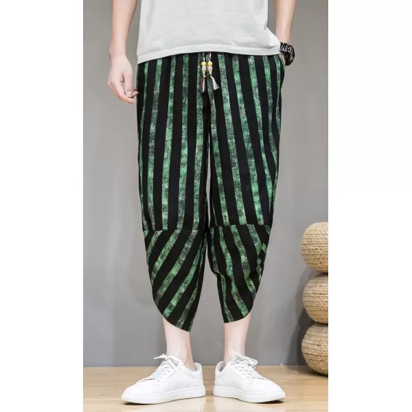 CHARTOU Men's Lightweight Drawstring Waist Stripes Loose Harem Capri Beach Pants