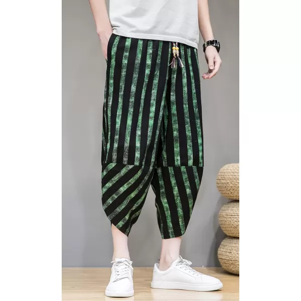 CHARTOU Men's Lightweight Drawstring Waist Stripes Loose Harem Capri Beach Pants