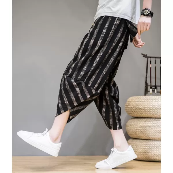 CHARTOU Men's Lightweight Drawstring Waist Stripes Loose Harem Capri Beach Pants