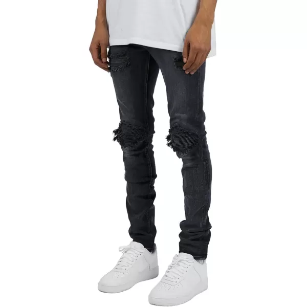 CHARTOU Men's Vintage Destroyed Holes Patchwork Ripped Distressed Skinny Tapered Leg Jeans