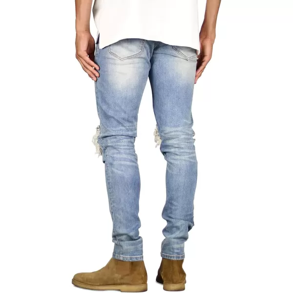 CHARTOU Men's Vintage Destroyed Holes Patchwork Ripped Distressed Skinny Tapered Leg Jeans