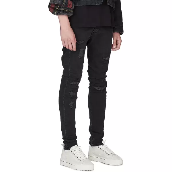 CHARTOU Men's Vintage Destroyed Holes Patchwork Ripped Distressed Skinny Tapered Leg Jeans