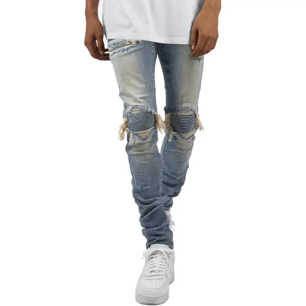 CHARTOU Men's Vintage Destroyed Holes Patchwork Ripped Distressed Skinny Tapered Leg Jeans