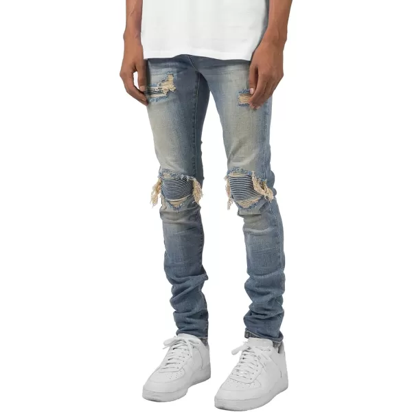CHARTOU Men's Vintage Destroyed Holes Patchwork Ripped Distressed Skinny Tapered Leg Jeans