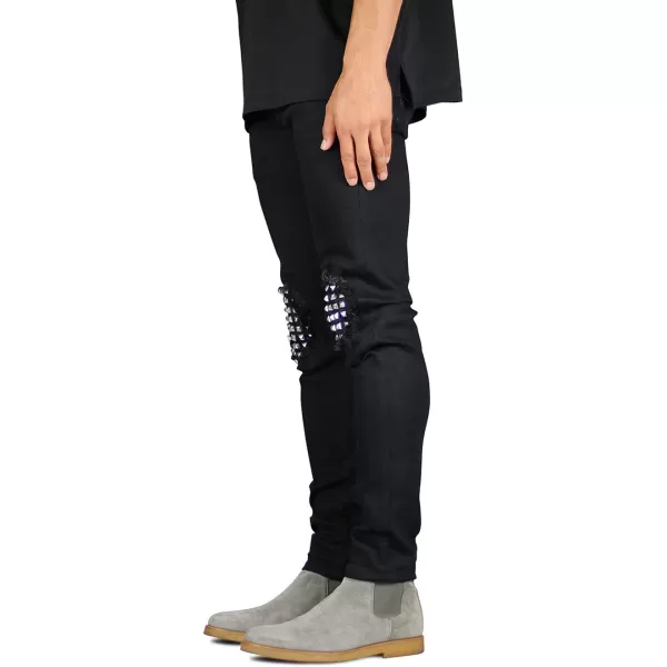 CHARTOU Men's Vintage Destroyed Holes Patchwork Ripped Distressed Skinny Tapered Leg Jeans