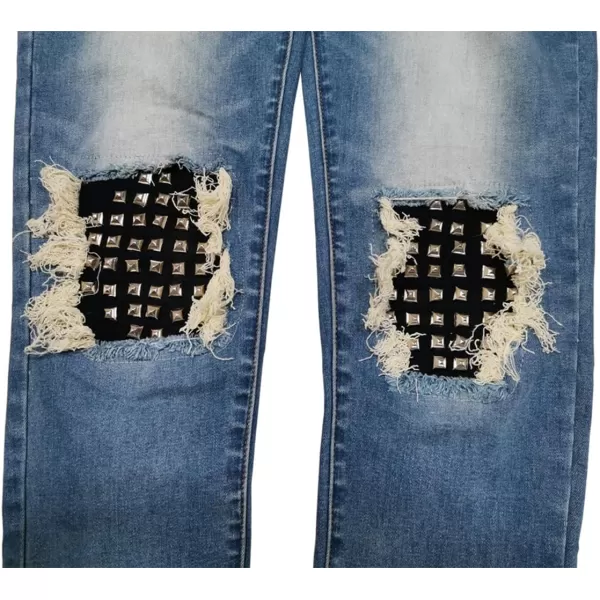 CHARTOU Men's Vintage Destroyed Holes Patchwork Ripped Distressed Skinny Tapered Leg Jeans
