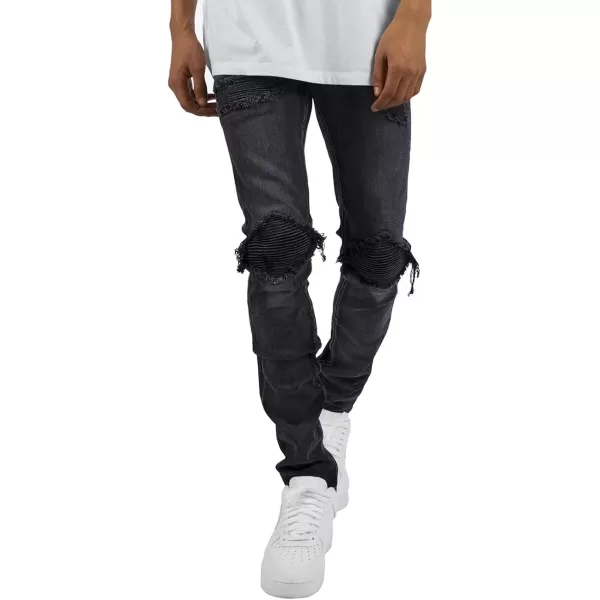 CHARTOU Men's Vintage Destroyed Holes Patchwork Ripped Distressed Skinny Tapered Leg Jeans