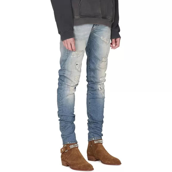 CHARTOU Men's Vintage Destroyed Holes Patchwork Ripped Distressed Skinny Tapered Leg Jeans