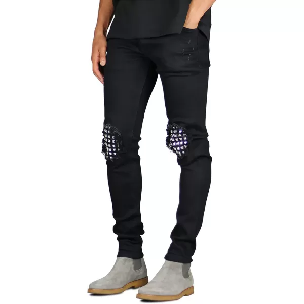 CHARTOU Men's Vintage Destroyed Holes Patchwork Ripped Distressed Skinny Tapered Leg Jeans