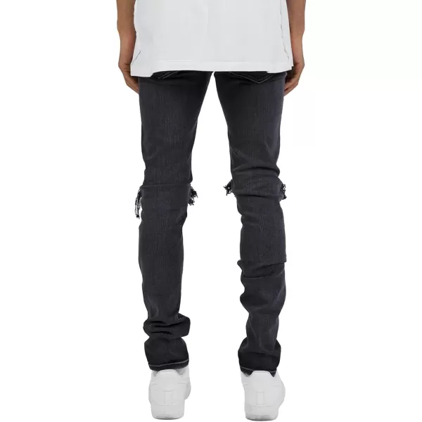 CHARTOU Men's Vintage Destroyed Holes Patchwork Ripped Distressed Skinny Tapered Leg Jeans