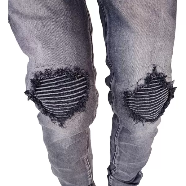 CHARTOU Men's Vintage Destroyed Holes Patchwork Ripped Distressed Skinny Tapered Leg Jeans