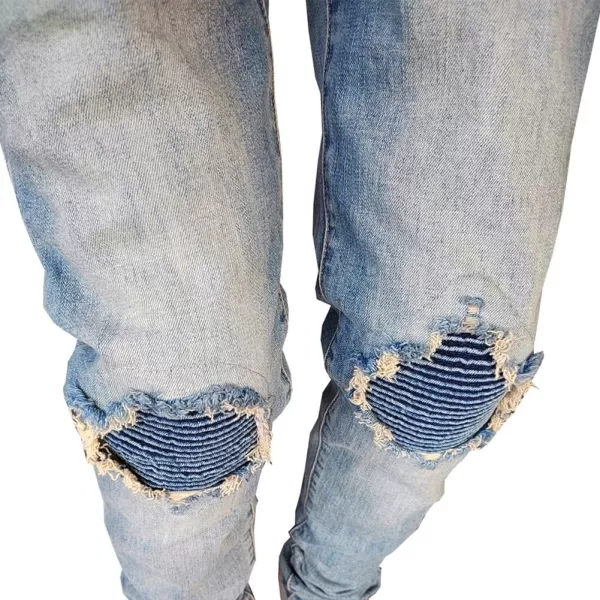 CHARTOU Men's Vintage Destroyed Holes Patchwork Ripped Distressed Skinny Tapered Leg Jeans