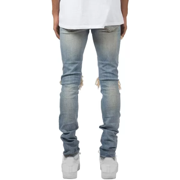CHARTOU Men's Vintage Destroyed Holes Patchwork Ripped Distressed Skinny Tapered Leg Jeans