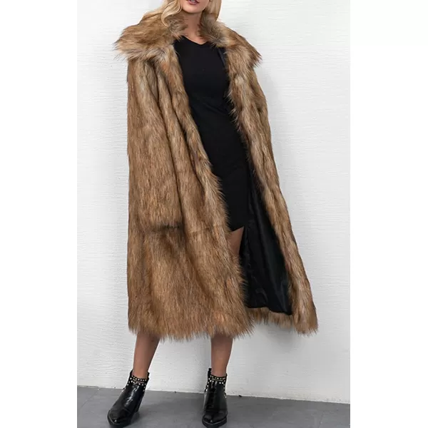 CHARTOU Warm Long Faux Fur Coat Women Winter Jacket Fluffy Fur Jacket Snow Fuzzy Long Sleeve Overcoat Pockets