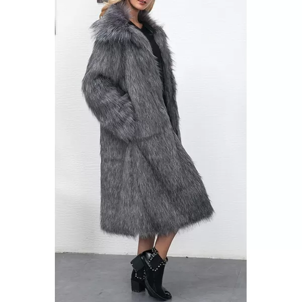 CHARTOU Warm Long Faux Fur Coat Women Winter Jacket Fluffy Fur Jacket Snow Fuzzy Long Sleeve Overcoat Pockets