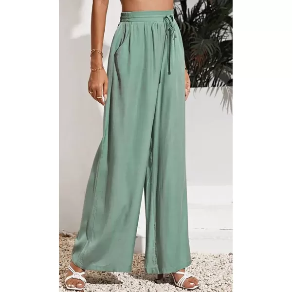 CHARTOU Wide Leg Palazzo Pants for Women Flowy Beach Pants Flared Elastic High Waisted Trousers Drawstring