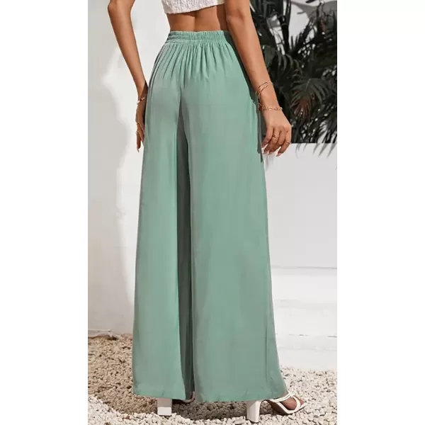 CHARTOU Wide Leg Palazzo Pants for Women Flowy Beach Pants Flared Elastic High Waisted Trousers Drawstring